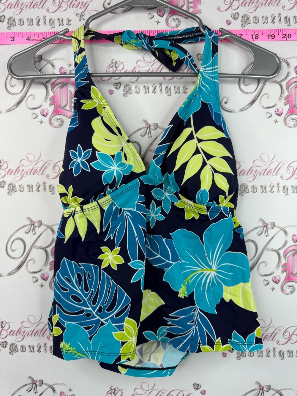 Jantzen tank top swim Navy Tankini Top with Teal & Lime Floral Print shirt